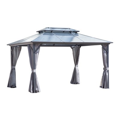 YARDSIGHT 10x13ft Outdoor Hardtop Gazebo - Double-Tier Polycarbonate Roof, Sturdy Aluminum Frame, with Curtains & Netting for Backyard, Patio, or Lawn