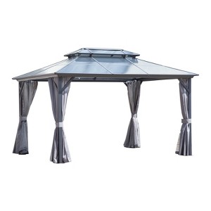 YARDSIGHT 10x13ft Outdoor Hardtop Gazebo - Double-Tier Polycarbonate Roof, Sturdy Aluminum Frame, with Curtains & Netting for Backyard, Patio, or Lawn - 1 of 4