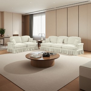 Classic 2-Piece Modular Chenille Sofa Set with 3-Seater & 2-Seater, Flared Arms & Skirts - 1 of 4