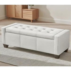 PAGED Storage Bench Button Tufted Entryway Bench Versatile Foot Stool with Pressure Hinges for Entryway, Bedroom - 1 of 4