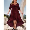 Women's Plus Size Velvet Sequin Glitter Half Sleeve Sweetheart Neck Asymmetrical Hem Party Prom Maxi Dresses - Agnes Orinda - 3 of 4
