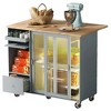 LED Kitchen Island with Foldable Leaf, Glass Doors, and Rollers - 4 of 4