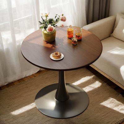 NicBex 23.6" Modern Dining Table Tulip Round Kitchen Table with Steel Base, Mid Century Coffee Table, Dining Room Table for Living Room, Walnut