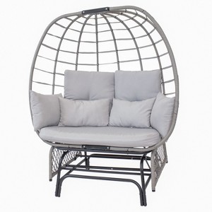 Sunnydaze Outdoor Polyrattan Double Egg Chair Glider with Cushions and Pillows - Gray - 1 of 4