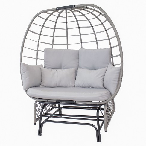 Sunnydaze Outdoor Polyrattan Double Egg Chair Glider with Cushions and Pillows - Gray - image 1 of 4