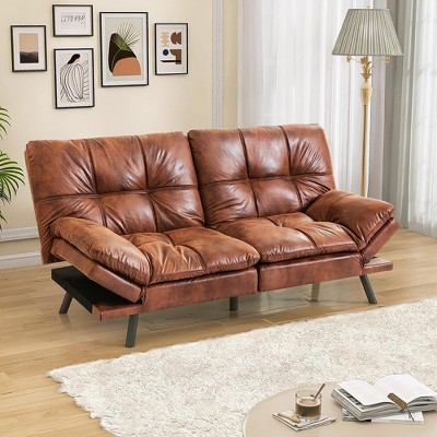 JUJABU Loveseat Memory Foam Futon Convertible Couch Sleeper Sofa for Small Compact Living Spaces,Apartment,Dark Brown