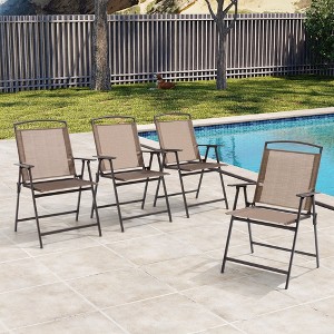 Crestlive Products Set of 4 Patio Folding Dining Chairs Outdoor Portable Sling with Armrest - 1 of 4