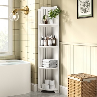 VECELO 3/4-Tier Corner Shelf Stand, Small Storage Organizer for Narrow Space, Toilet Paper Stand for Bathroom, White