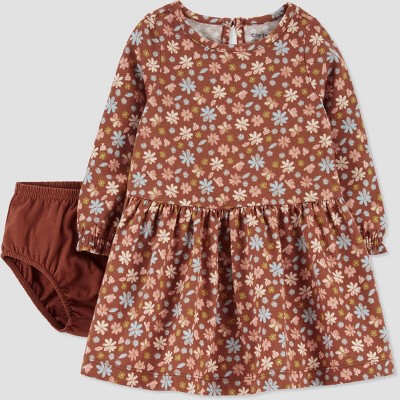 Image of Carter's Just One You®️ Baby Girls' Floral Dress - Brown Newborn