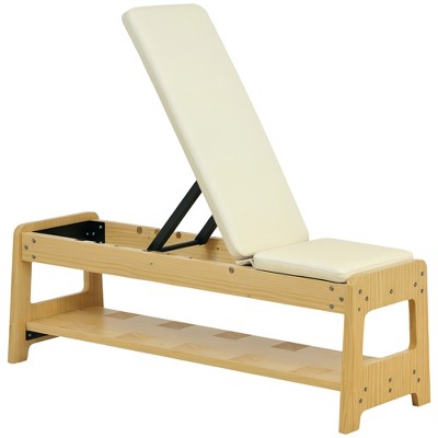 Soozier Adjustable Weight Bench with Dumbbell Rack, Wooden Flat or Incline Bench for Home Gym Weight Lifting Training