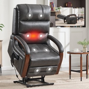 PAGED Power Lift Recliner Chair, Heating Massage Chair with Wood Armrests and Side Pocket, Chenille Accent Chair for Bedroom, Living Room - 1 of 4