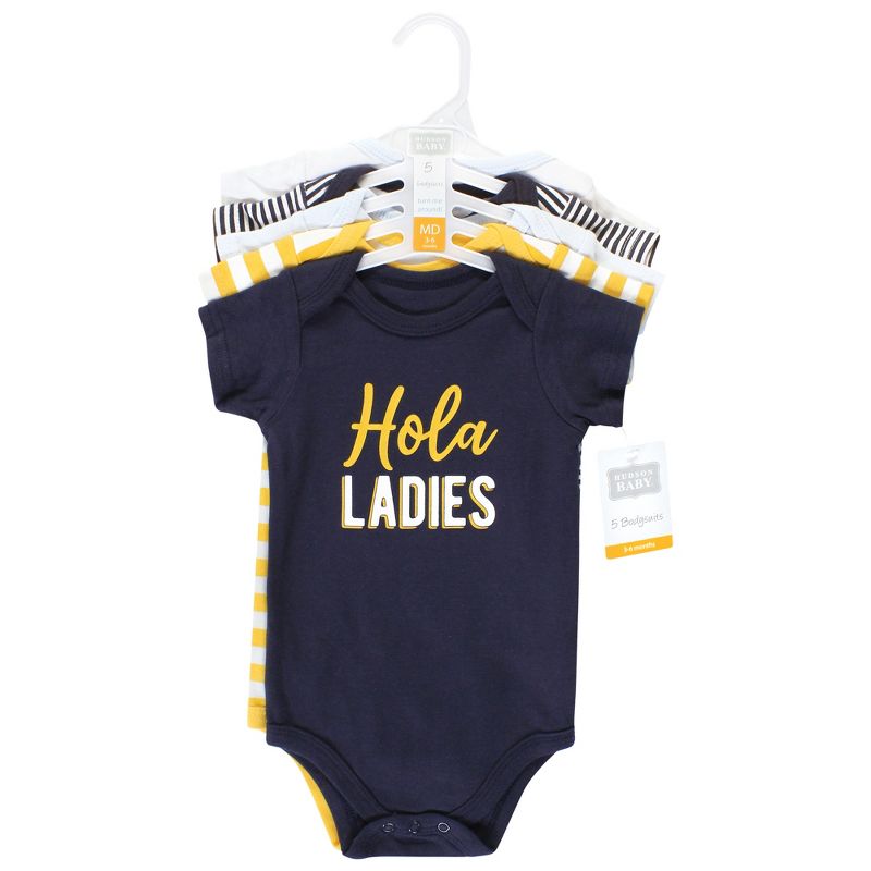 Hudson Baby Infant Boy Cotton Bodysuits, Hola Ladies 5-Pack, 2 of 8