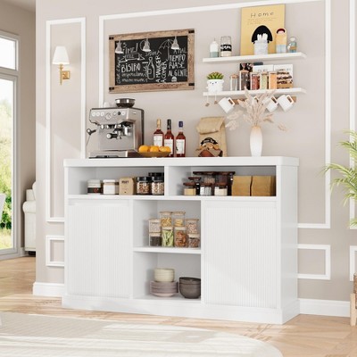 Fluted Sideboard Buffet Cabinet with Adjustable Shelves, Modern Credenza with 2 Enclose Storage Space