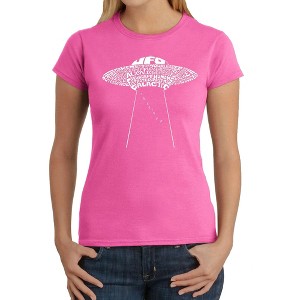 LA Pop Art Women's Word Art T-Shirt - Flying Saucer UFO - 1 of 4