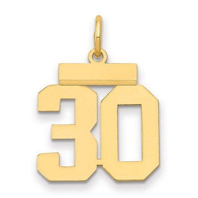 Black Bow Jewelry 14k Yellow Gold, Athletic Collection, Small Polished Number 30 Pendant