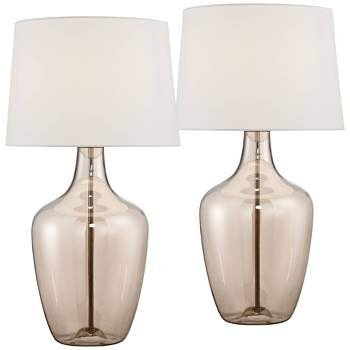 Possini Euro Design Ania 31" Tall Jar Large Modern Glam End Table Lamps Set of 2 Clear Champagne Glass Living Room Bedroom Bedside Off-White Shade