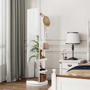 CAVINAS 360° Rotating Full Length Mirror,Full Body Mirror with Hooks,Mirror Full Length with Storage Shelf,Standing Mirror for Bedroom,Living Room - 1 of 4