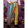 Lars Amadeus Men's Regular Fit Flat Front Color Block Rainbow Striped Trousers - 2 of 4