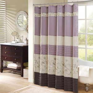 LunaLulinlk Faux Silk Embroidered Floral Shower Curtain - 1 of 4