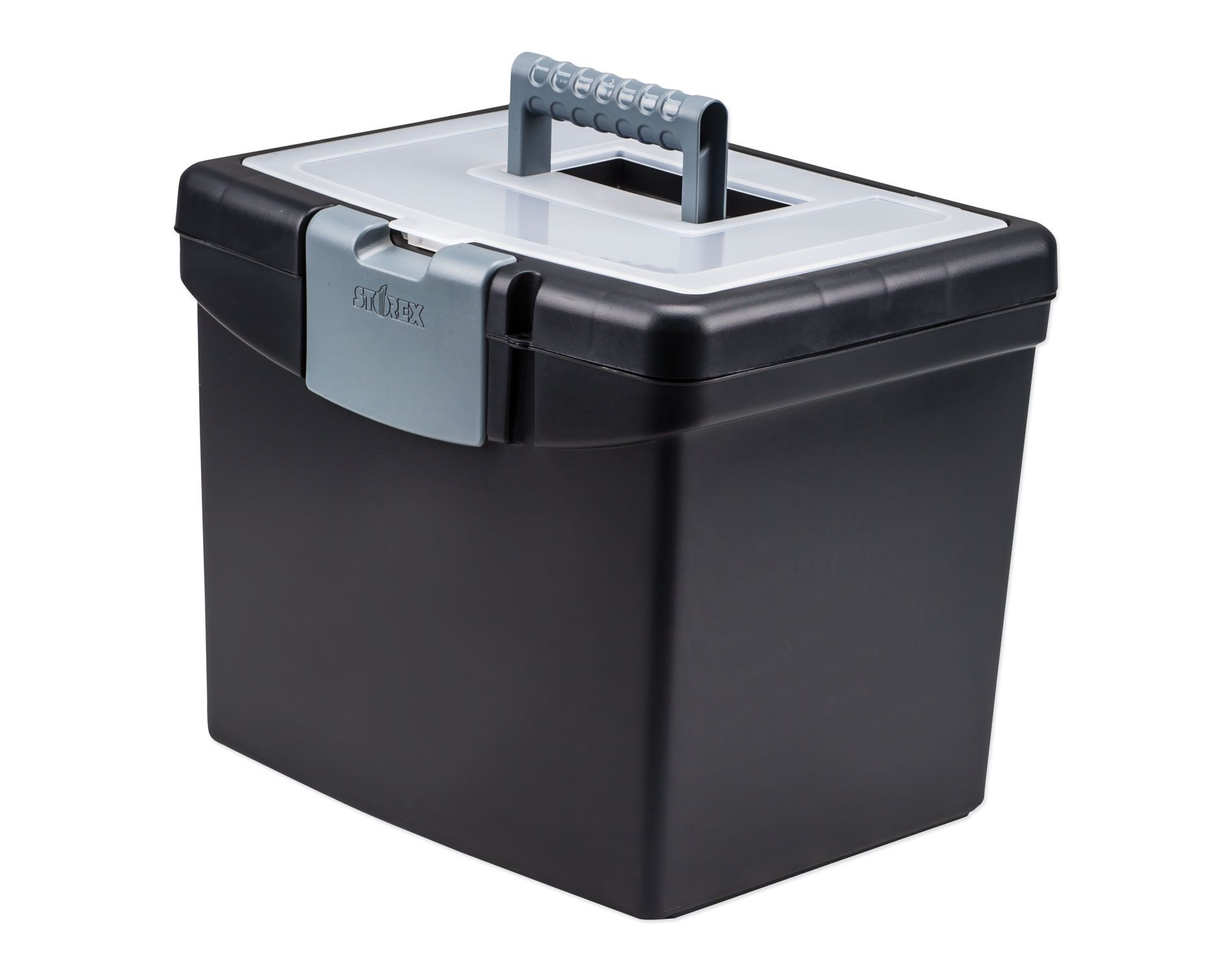 Storex Portable File Box with Large Organizer Lid, Letter Files, 13.25" x 10.88" x 11", Black