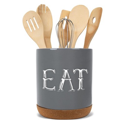 Elanze Designs Eat Grey X-Large Cork Bottom Kitchen Utensil Holder