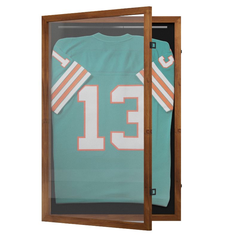 Emma and Oliver Jersey Display Case with Solid Pine Wood Frame, Fabric Backing Board, and Anti-Theft Lock, 1 of 14