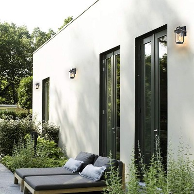 Black Textured Outdoor Wall Sconce with Clear Seedy Glass