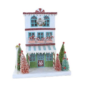 Bethany Lowe 12.75 In Peppermint Bakery Shoppe Christmas Building Bottle Brush Trees Village Buildings - 1 of 3