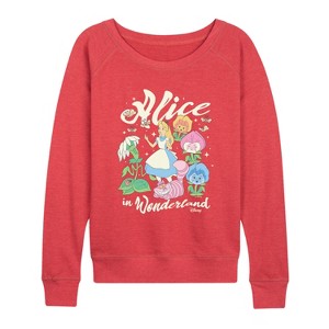 Women's - Disney - Alice In Wonderland Lightweight French Terry Wide Neck Long Sleeve Graphic Shirt - 1 of 3