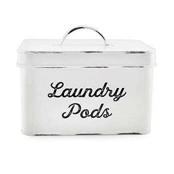 Laundry Detergent Container for Powder, Beads, and Pods, White Laundry Canister with Scoop for Bathroom Organizing and Storage, Modern Farmhouse