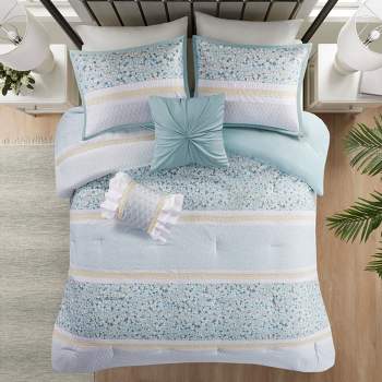 5pc King/California King Tulia Seersucker Comforter Set with Throw Pillows Bedding Set Aqua Blue - Madison Park