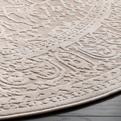 Elegant Floral Essence 5' Round Gray Synthetic Area Rug