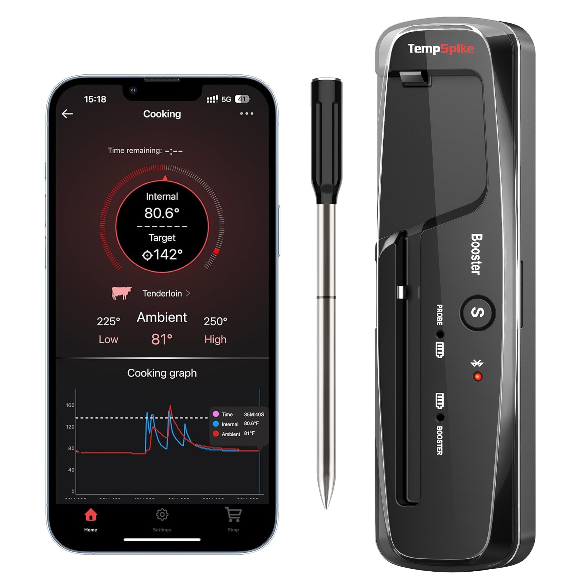 ThermoPro TempSpike Lite 500FT Wireless Meat Thermometer, Bluetooth Meat Thermometer for Grilling and Smoking, Meat Thermometer for BBQ Oven Smoker