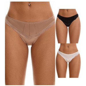 INSPIRE CHIC Women's Satin Silky Hipster Low Waisted Lace Trimmed Briefs 3 Packs - 1 of 4