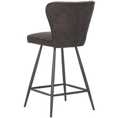 Transitional Grey Leather Swivel Counter Stool, 26"H