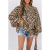 Amaryllis Women’s Animal Print Long Puff Sleeve Button Down Top Lightweight Relaxed Fit Statement Blouse - 4 of 4