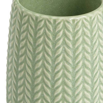 Sage Green Embossed Ceramic Tumbler with Woven Design