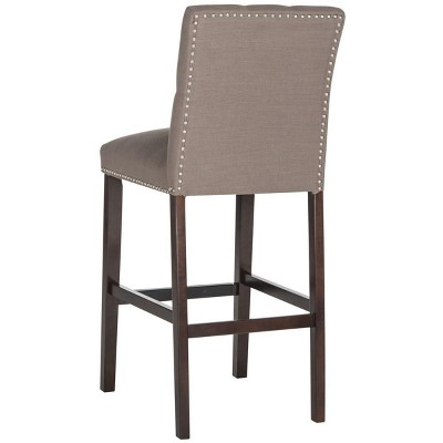 Transitional Espresso and Dark Taupe Bar Stools with Silver Nailheads (Set of 2)