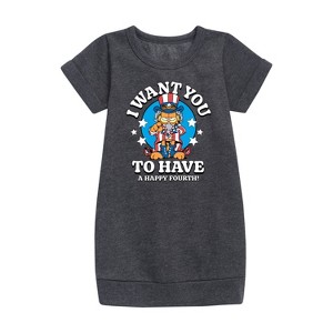 - Garfield - Want You To Have A Happy Fourth Graphic Short Sleeve Fleece Dress - 1 of 3