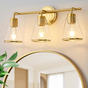 POWLIG 22-in 3-Light Modern Gold Dimmable Bathroom Vanity Light with Cone Clear Glass Shade - 1 of 4