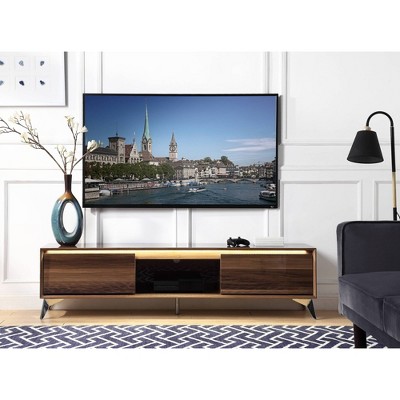 71" Composite Wood & Metal TV Stand with LED Light, 2 Door Storage, and Open Shelf for Living Room