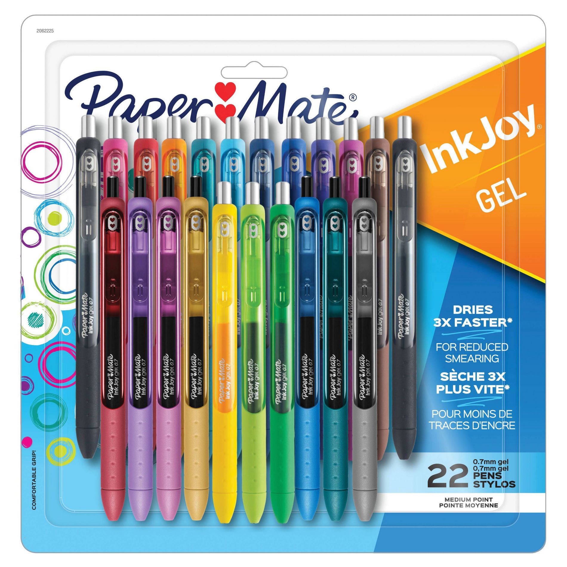 Paper Mate InkJoy 22pk Gel Pens 0.7mm Medium Tip Multicolored: Retractable, Quick Drying, Rubber Grip, Assorted Colors