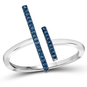 1/10 CT. T.W. Round-Cut Blue Diamond Prong Set Bar Ring in Sterling Silver (6), Women