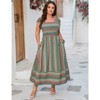 Coolmee Women Plus Size Casual Boho Striped Smocked Square Neck Short Sleeve High Waist Maxi Dress With Pockets - 2 of 4