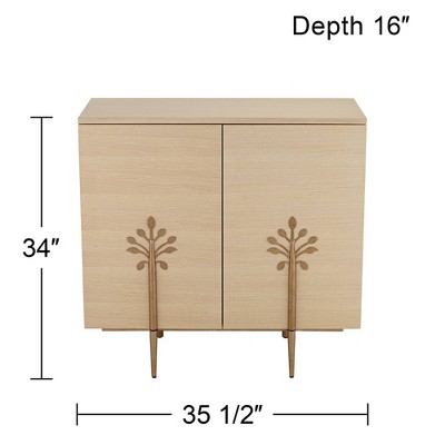 Light Oak Wood 2-Door Cabinet with Bronze Flower Pulls