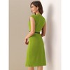 INSPIRE CHIC Women's Elegant Business Round Neck Belted Cap Sleeve Work Sheath Dresses - 3 of 4