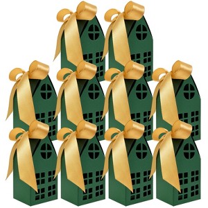 Wrapables Festive Christmas House Shaped Gift Boxes with Ribbons for Weddings, Housewarming, Cookies, Candies, Treats, Party Favors - 1 of 4
