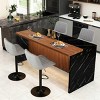 Modern Black Kitchen Island Dining Table with LED Lights and 2 Brown Bar Stools, Faux Marble Counter Height Set for Eat-in Kitchen-3irtyhousy - 2 of 4