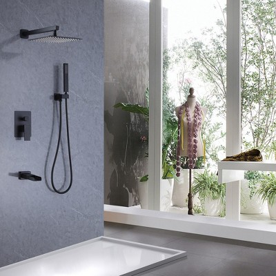 Matte Black Stainless Steel Square Rain Shower Faucet Set