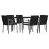 vidaXL Patio Dining Set Table and Chair with Cushions Poly Rattan and Steel - Black 55.1" Table Length 6 Items - 3 of 4